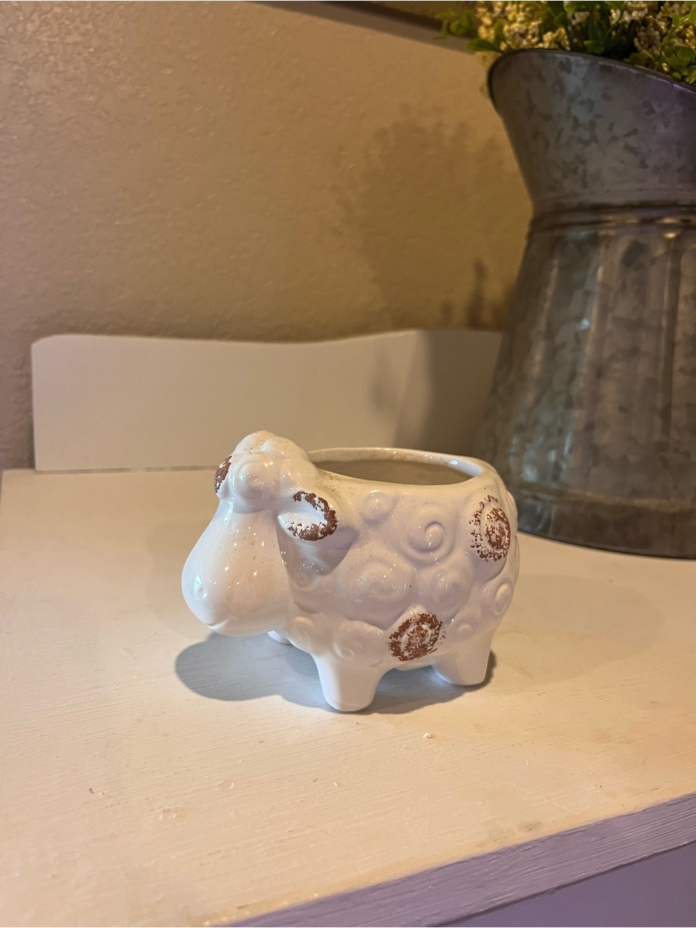 Ceramic White Sheep Planter - Decorative Home Art